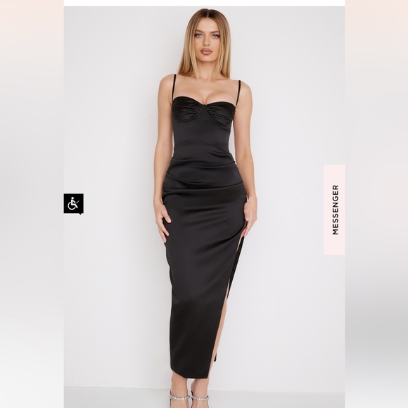 House of CB Flora Dress Black Satin Pleated Corset Midi Dress - Picture 1 of 6